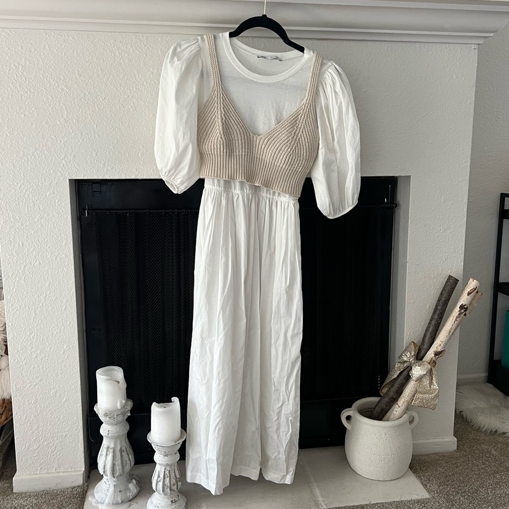 ZARA Layered knit white dress - Picture 2 of 5